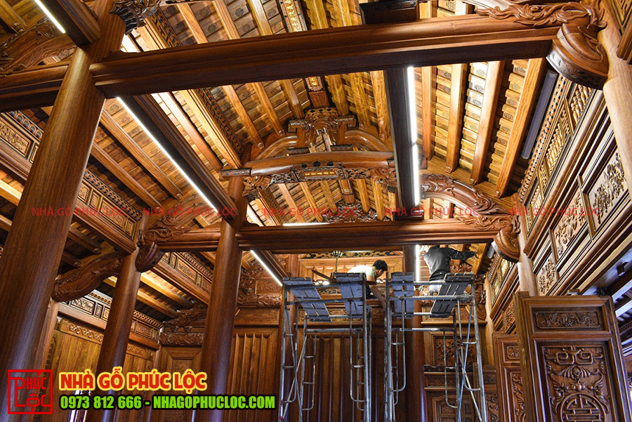 Không gian bên trong khối công trình nhà gỗ 