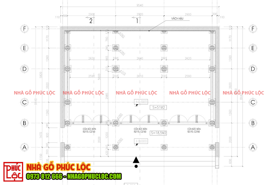 Bản vẽ bố trí cột của căn nhà 